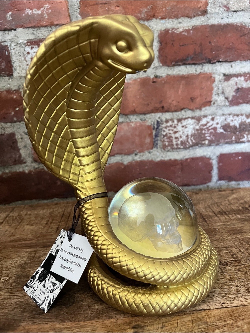 Tahari Gold Cobra with Iridescent Crystal Ball 8 inches tall - Picture 5 of 9